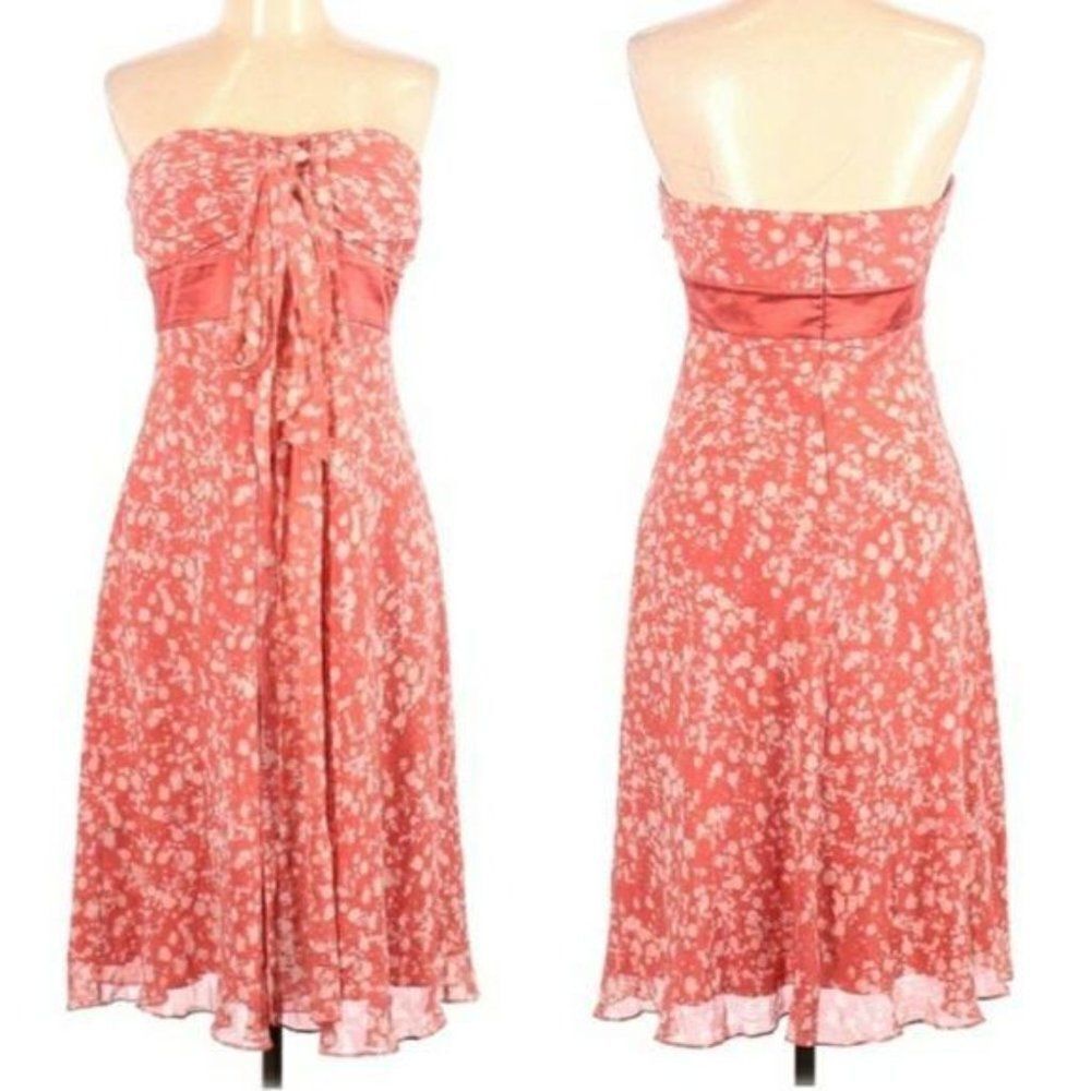 Max & Cleo Silk Convertible Strapless Spaghetti Strap Bow Bust Dress‎ Coral 12P